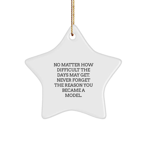 Funny Model Inspirational Gifts from Friends, Family, or Coworkers for Model, Christmas Unique Model Star Ornament, Never Forget Reason You Became Model, White Star Shaped Ornament - Image 1