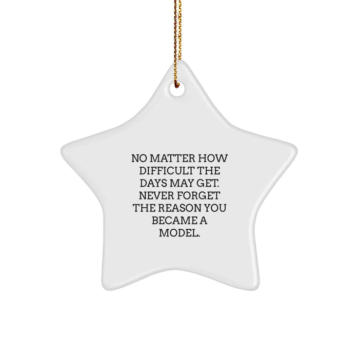Funny Model Inspirational Gifts from Friends, Family, or Coworkers for Model, Christmas Unique Model Star Ornament, Never Forget Reason You Became Model, White Star Shaped Ornament - Image 1