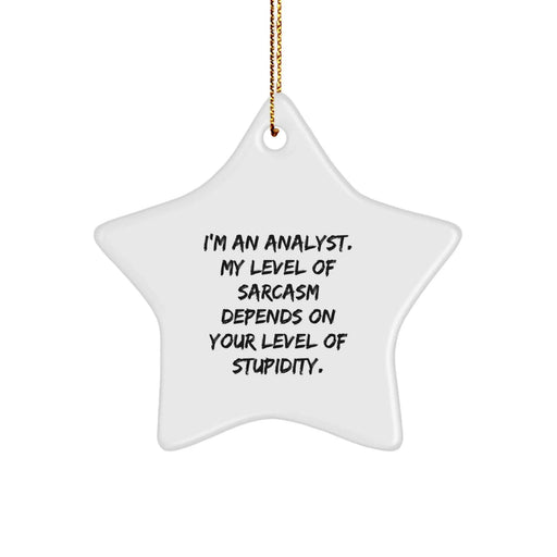 Funny Analyst Gifts for Men - Star Ornament with I'm An Analyst, Sarcasm Level Depends on Your Stupidity - White Star Shaped Decor for Christmas - Image 1