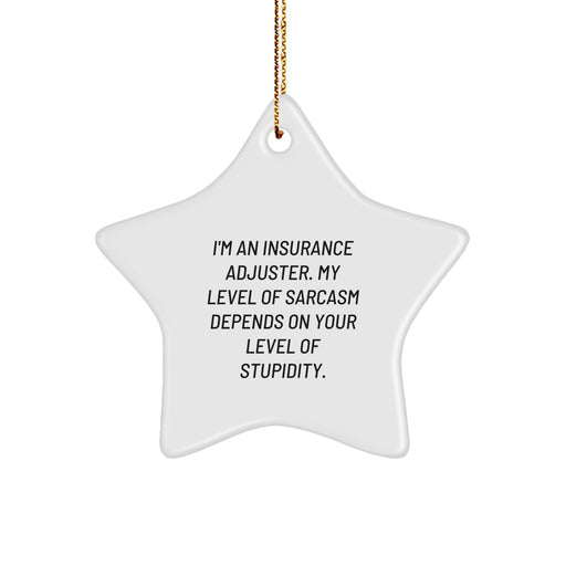Funny Insurance Adjuster Gifts for Friends, Coworkers, Family - 'I'm An Insurance Adjuster, My Level Of Sarcasm Depends On Your Level Of Stupidity' Star Ornament - Image 1