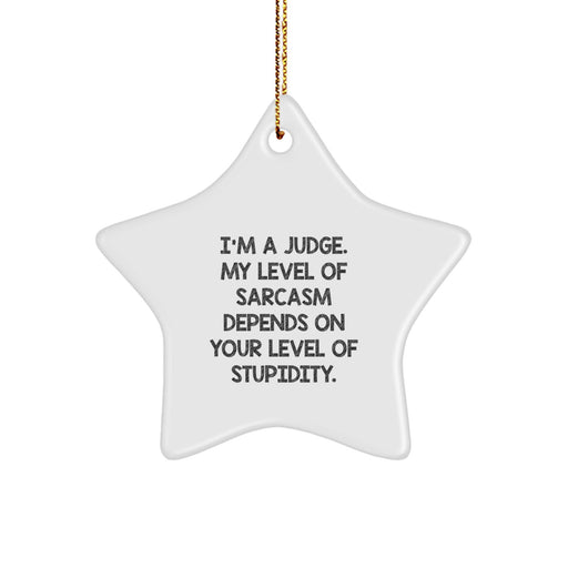 Funny Judge Gifts for Men from Friends, 'I'm a Judge, My Level of Sarcasm Depends on Your Level of Stupidity' Star Ornament - Image 1