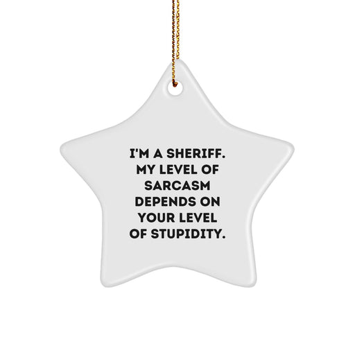 Funny Sheriff Gifts, Star Ornament, Sheriff Level Sarcasm Depends Stupidity, Unique Christmas Unique Gifts from Friends for Men, Women, Family - Image 1