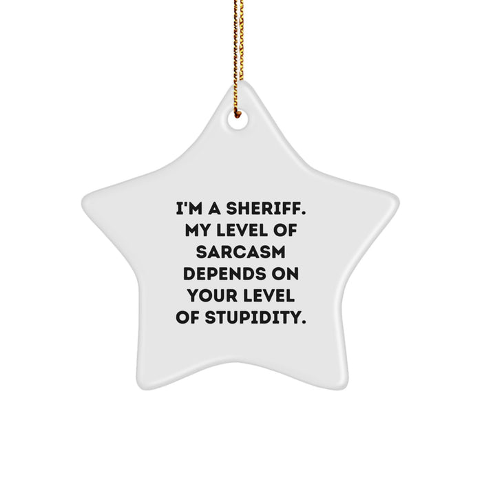 Funny Sheriff Gifts, Star Ornament, Sheriff Level Sarcasm Depends Stupidity, Unique Christmas Unique Gifts from Friends for Men, Women, Family - Image 1