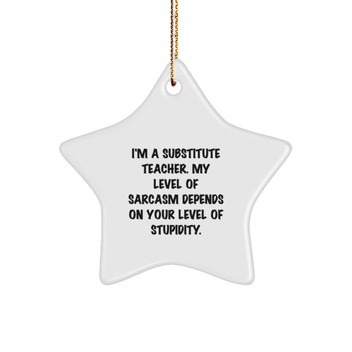 Funny Substitute Teacher Gifts for Men from Friends, Cute Star Ornament Quote for Christmas Unique Gifts, 'I'm A Substitute Teacher. My Level Of Sarcasm Depends On Your Level Of Stupidity.' - Image 1