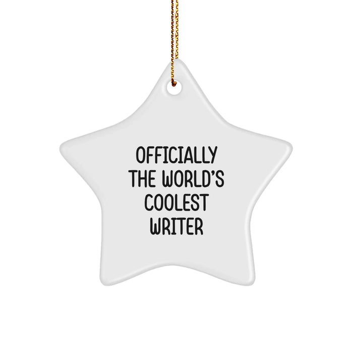 'Officially The World's Coolest Writer' Star Ornament, Funny Writer Gifts for Christmas - Image 1