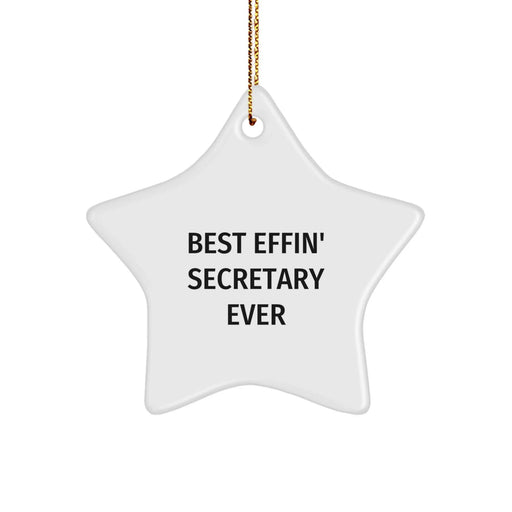 Funny Secretary Gifts for Her, 'Best Effin' Secretary Ever' Star Ornament, White Star Shaped Decorations for Office Christmas Unique Gifts from Family, Friends, Coworkers - Image 1