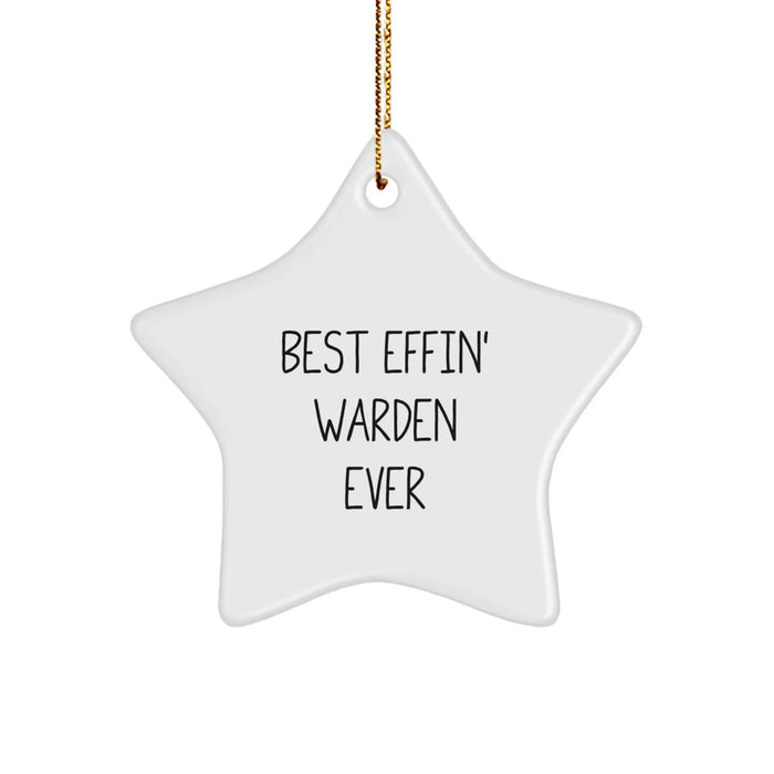 Funny Warden Star Ornament Gifts from Friends for Christmas - Best Effin' Warden Ever Quote - Image 1