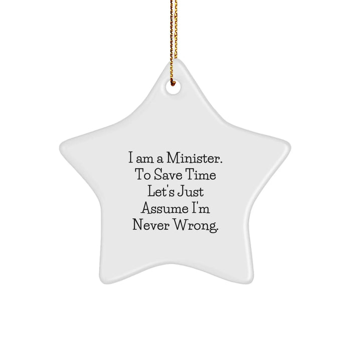 Funny Minister Gifts from Friends for Pastor Star Ornament, White Star Shaped MDF Christmas Unique Decorations - Image 1