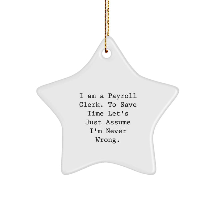 Christmas Unique Gifts from Coworkers to Payroll Clerk Star Ornament Funny Quote - Image 1