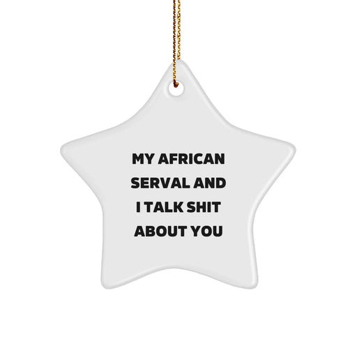 Funny African Serval Cat Gifts for Friends and Family - Star Ornament, 'My African Serval And I Talk Shit About You' Quote, Christmas Unique Gifts from Men to Women - Image 1