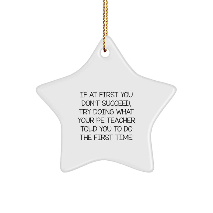 Funny PE Teacher Gifts from Friends - Unique Star Ornament for PE Teacher Humor, Inspirational Quote, Christmas Decorations - Image 1