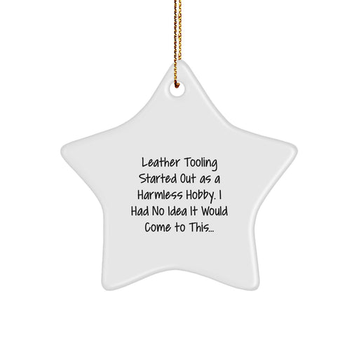Funny Leather Tooling Gifts from Family - Star Ornament for Men Women Friends Coworkers - White Star Shaped Christmas Unique Decorations - Image 1