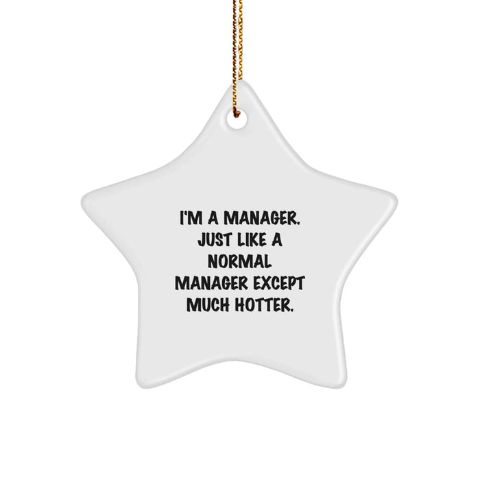 Funny Manager Gifts from Men to Friends, 'I'm A Manager. Just Like A Normal Manager Except Much Hotter.' Star Ornament for Christmas - Image 1