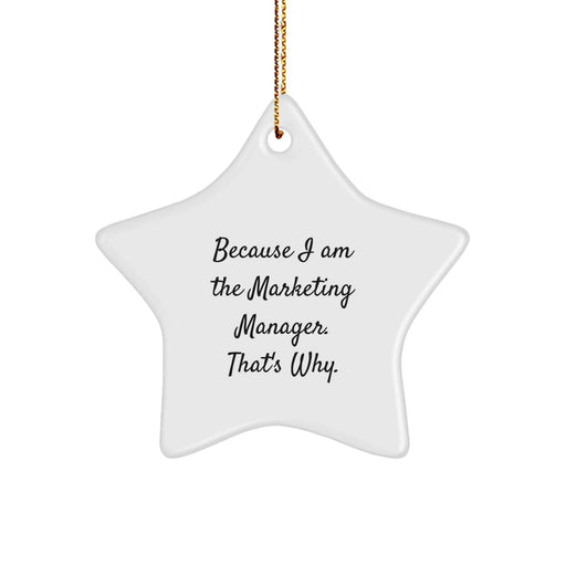Funny Marketing Manager Gifts from Men for Women Christmas Unique Star Ornament because 'I Am The Marketing Manager, That's Why!' - Image 1