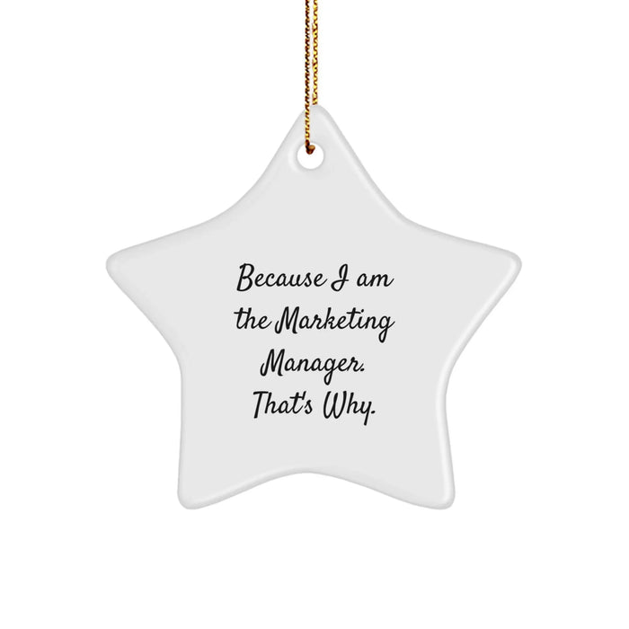 Funny Marketing Manager Gifts from Men for Women Christmas Unique Star Ornament because 'I Am The Marketing Manager, That's Why!' - Image 1