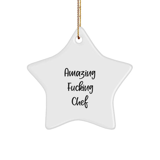 Funny Chef Gifts from Men - 'Amazing F--king Chef' Star Ornament, White, Christmas Unique Gifts for Chef - Image 1
