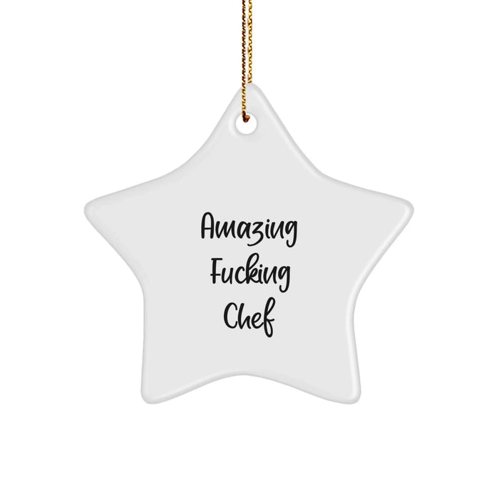 Funny Chef Gifts from Men - 'Amazing F--king Chef' Star Ornament, White, Christmas Unique Gifts for Chef - Image 1
