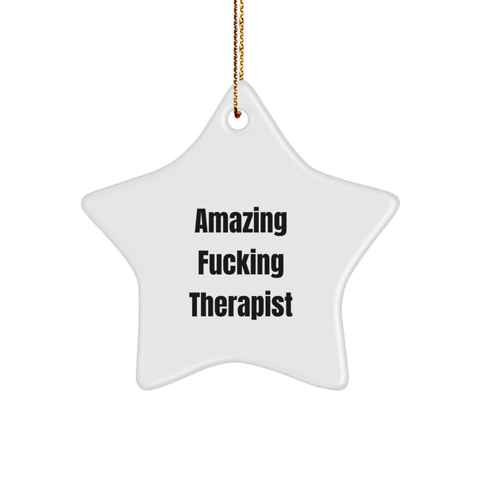 Funny Gifts from Men to Therapist Star Ornament, Amazing F--king Therapist Christmas Unique Gifts for Woman Coworkers Family - Image 1