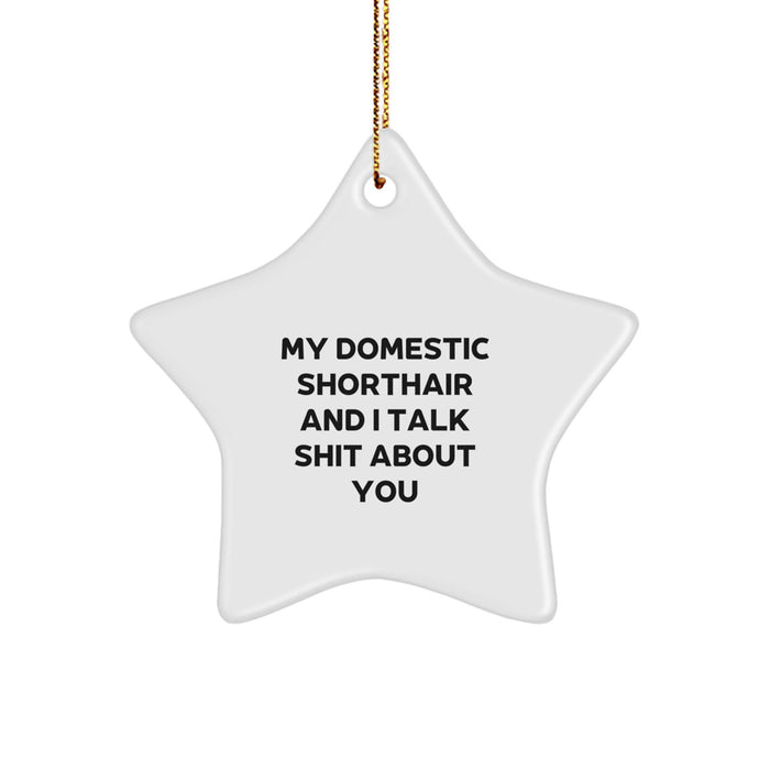 Funny Domestic Shorthair Cat Gifts, Star Ornament with 'My Domestic Shorthair And I Talk Shit About You' Quote, Christmas Unique Gifts from Friends for Lovers of Domestic Shorthair Cats - Image 1
