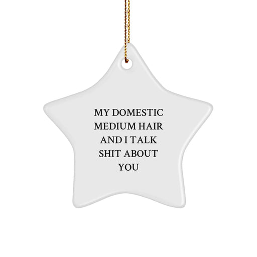 Domestic Medium Hair Cat Gifts - Funny Quote Star Ornament, Gifts from Friends, Christmas Unique Gifts for Domestic Medium Hair Cat Lovers, White Star Shaped Decoration - Image 1