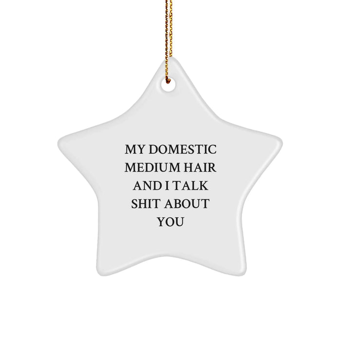Domestic Medium Hair Cat Gifts - Funny Quote Star Ornament, Gifts from Friends, Christmas Unique Gifts for Domestic Medium Hair Cat Lovers, White Star Shaped Decoration - Image 1
