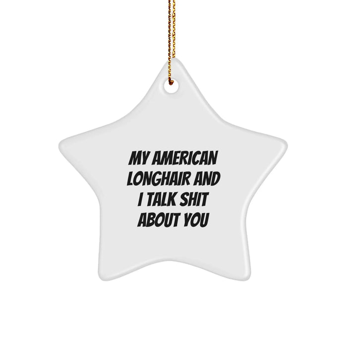 Funny American Longhair Cat Gifts from Men to Family - Star Ornament with 'My American Longhair And I Talk Shit About You' Quote for Christmas - Image 1