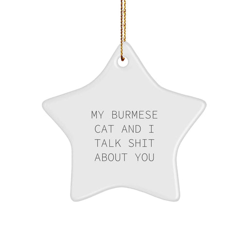 Funny Burmese Cat Star Ornament Gifts from Friends for Christmas, 'My Burmese Cat And I Talk Shit About You' Quote, Unique Present for Burmese Cat Lovers - Image 1