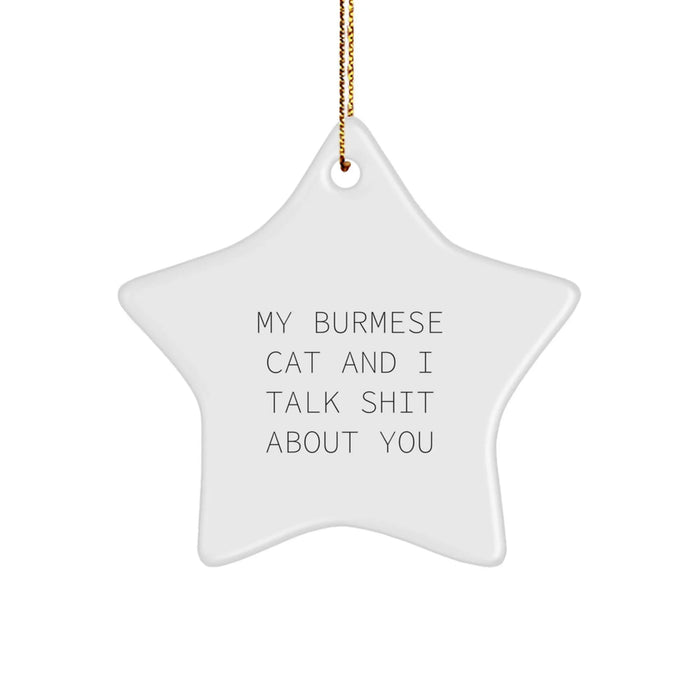 Funny Burmese Cat Star Ornament Gifts from Friends for Christmas, 'My Burmese Cat And I Talk Shit About You' Quote, Unique Present for Burmese Cat Lovers - Image 1