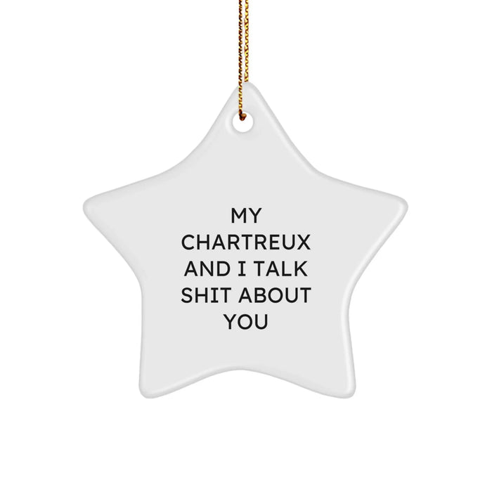 Funny Chartreux Cat Lover Gifts from Friends for Christmas Unique Star Ornament, My Chartreux And I Talk Shit About You Quotes - Image 1