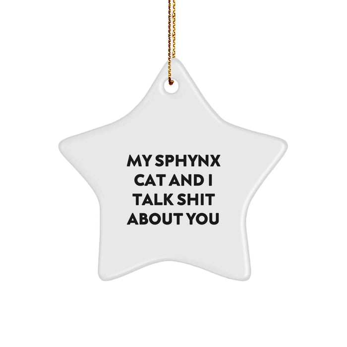 Sphynx Cat Lovers' Funny Christmas Unique Gift, 'My Sphynx Cat And I Talk Shit About You' Star Ornament, Unique Gifts from Friends to Family - Image 1