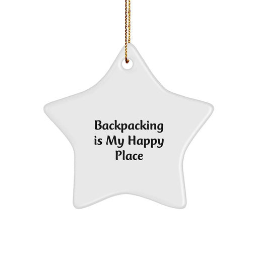 Backpacking Gifts for Friends, Funny Star Ornament with 'Backpacking Is My Happy Place', White, Christmas Unique Gifts from Family - Image 1