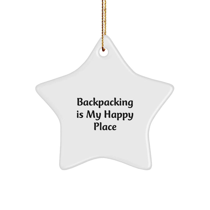 Backpacking Gifts for Friends, Funny Star Ornament with 'Backpacking Is My Happy Place', White, Christmas Unique Gifts from Family - Image 1