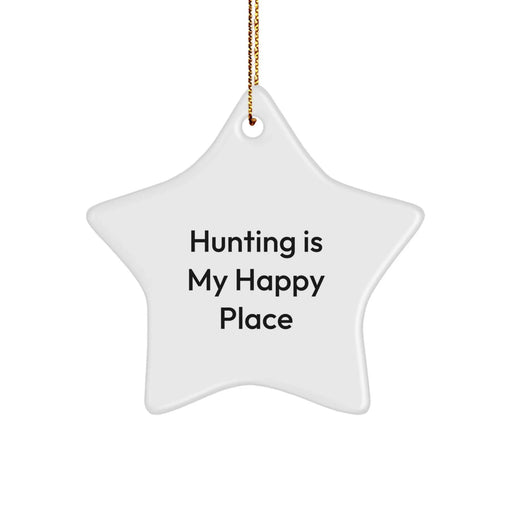 Funny Hunting Gifts from Men for Friends and Family - Hunting Is My Happy Place Star Ornament, White Star Shaped Christmas Unique Gifts - Image 1