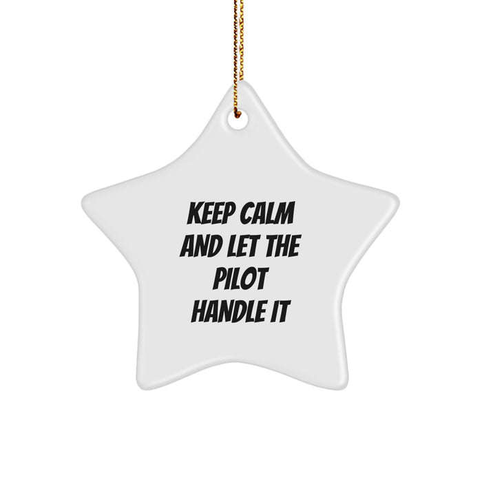 Funny Pilot Gifts from Men to Friends Keep Calm Star Ornament for Christmas Unique Decorations, White Star Shaped Pilot Star, Pilot Decorations for Office Home - Image 1