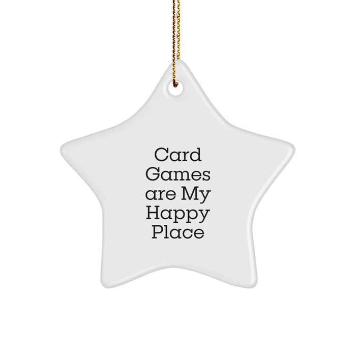 Card Games Star Ornament Gifts from Friends for Card Games Lovers - 'Card Games Are My Happy Place' Christmas Decor - Image 1