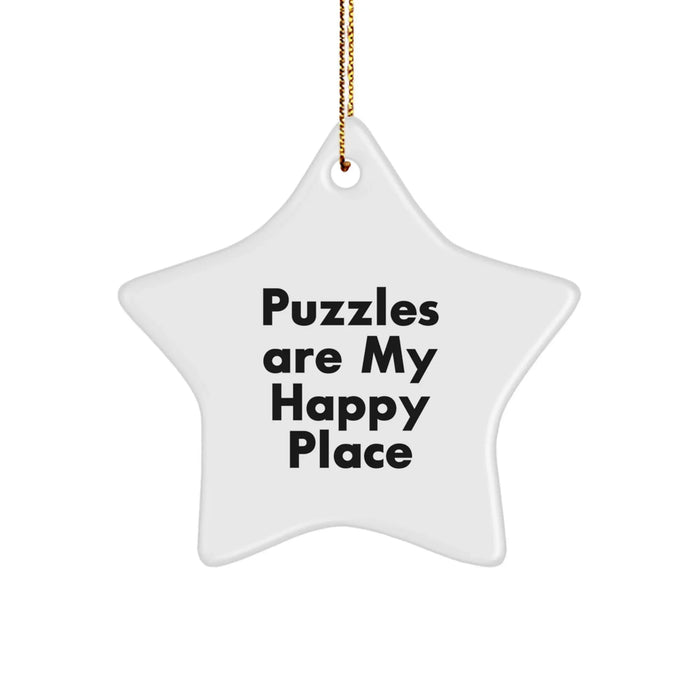 Puzzles Gifts from Friends, Puzzles Are My Happy Place, Star Ornament for Christmas, Puzzles Lovers, Gifts for Puzzles Enthusiasts - Image 1