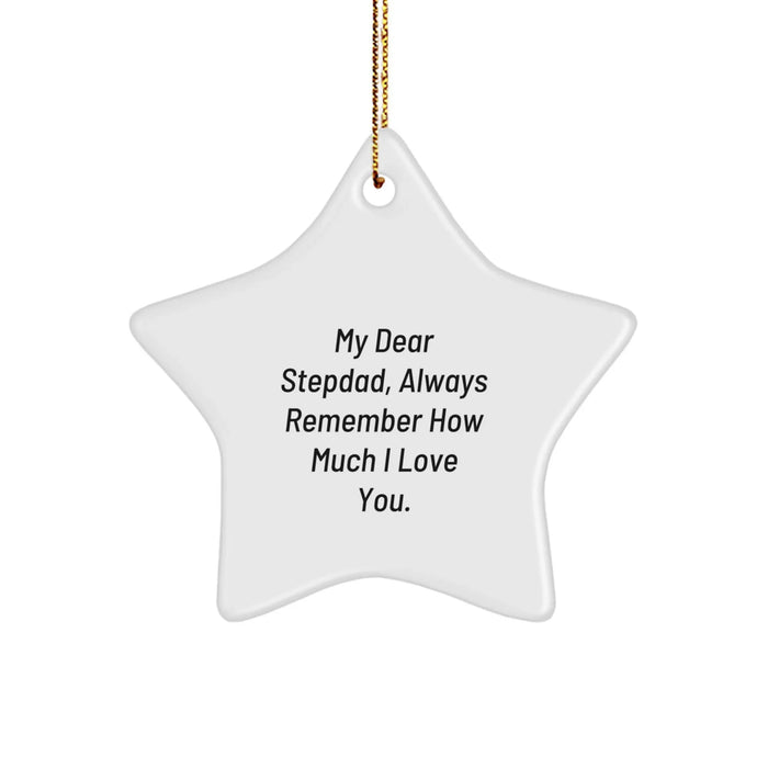Funny Stepdad Gifts for Stepdad Men from Family - Christmas Unique Ornament with My Dear Stepdad Quote, Star Shaped, White, 3.25" Tall - Image 1