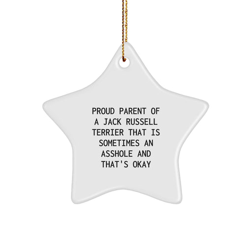 'Proud Parent of a Jack Russell Terrier' Star Ornament, Funny Christmas Unique Gifts for Friends from Men, Women, and Family, Gifts for Jack Russell Terrier Dog Lovers, Unique Star Shaped Decor - Image 1