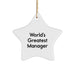Funny Quote Gifts for Manager, World's Greatest Manager Star Ornament, Christmas Unique Manager Gifts from Men - Image 1