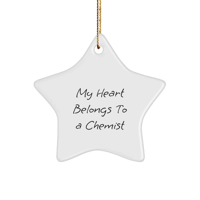 Chemist Love Gifts from Friends and Family, Funny Star Ornament, White, Star Shaped, My Heart Belongs To A Chemist Christmas Unique Gifts - Image 1
