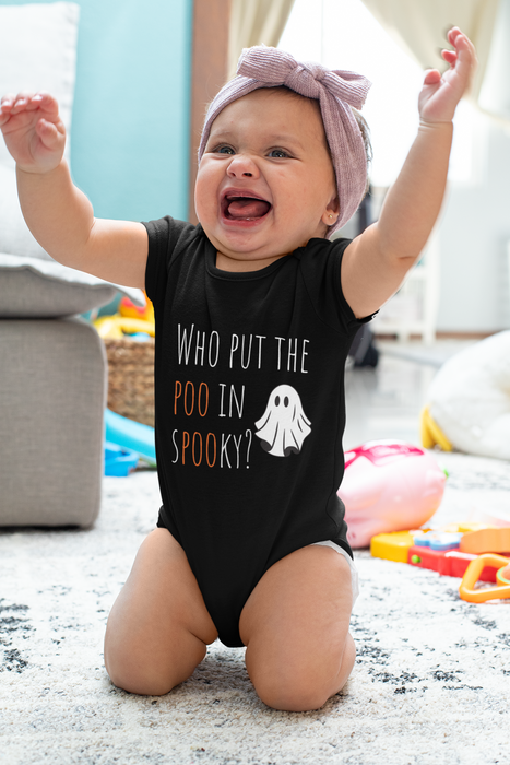 Funny Halloween Baby Onesie, Who Put the Poo in Spooky, Infant Bodysuit, Ghost Print, Halloween Costume, Baby Shower Gift