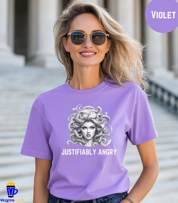 Justifiably Angry, Medusa T-Shirt, Greek Mythology Tee for Feminist Rage, Female Empowerment, Anti-Trump Tee Shirt, Democracy, Resistance