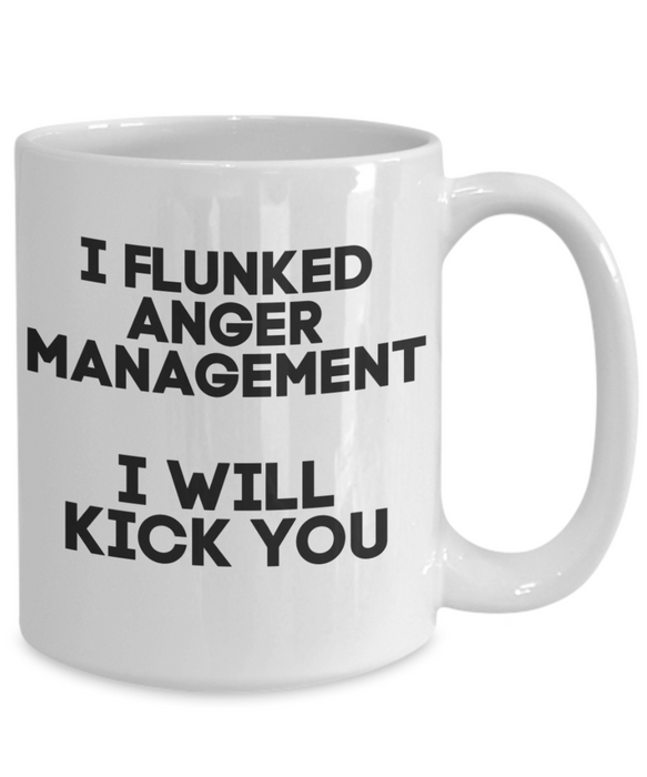 Anger Management Mug, Anger Management Coffee Mug, I Flunked Anger Management, Funny Mug, Tea Cup, White