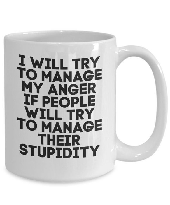 Anger Management Mug, Anger Management Coffee Mug, Stupid People, Funny Mug, Tea Cup