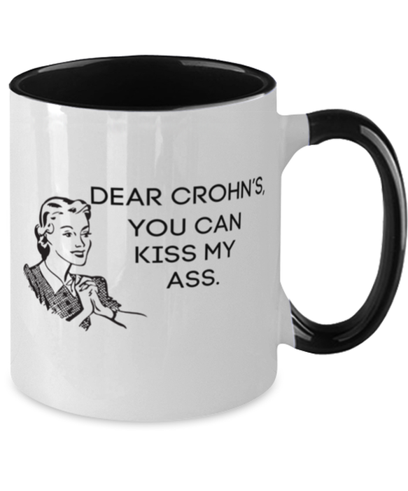 Crohn's Kiss My Ass Coffe Mug, Funny, Cheap, Inappropriate, Gift for, Black Two-Tone, Crohn's Coffee Mug