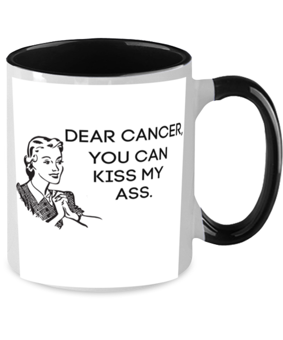 Cancer Kiss My Ass Coffe Mug, Funny, Cheap, Inappropriate, Gift for, Black Two-Tone, Cancer Coffee Mug