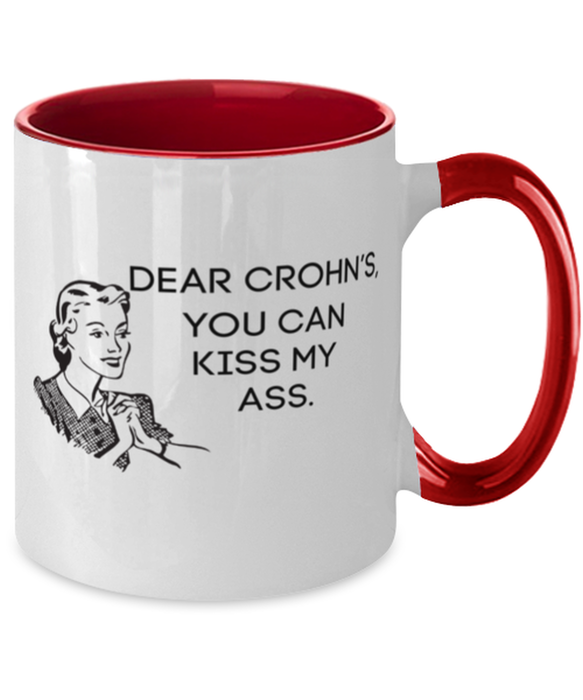 Crohn's Kiss My Ass Coffe Mug, Funny, Cheap, Inappropriate, Gift for, Red Two-Tone, Crohn's Coffee Mug