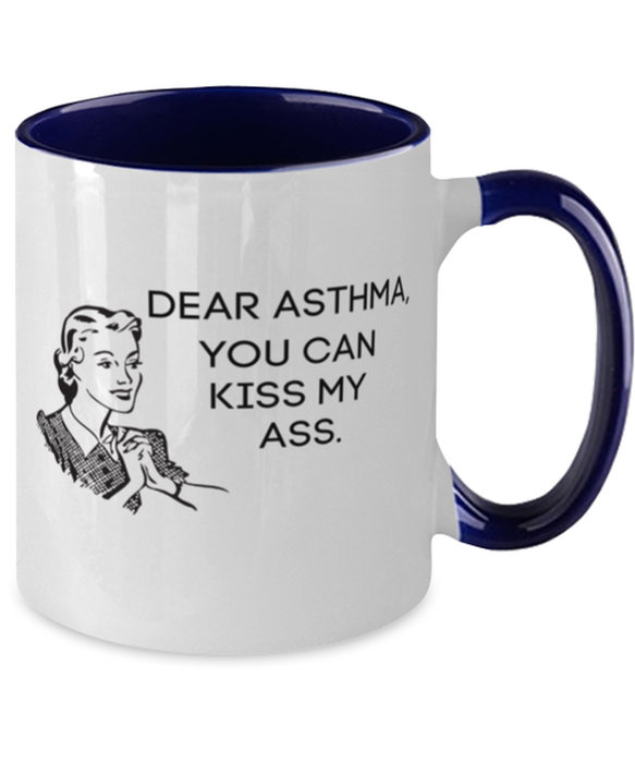 Asthma Kiss My Ass Coffe Mug, Funny, Cheap, Inappropriate, Gift for, Navy Two-Tone, Asthma Coffee Mug