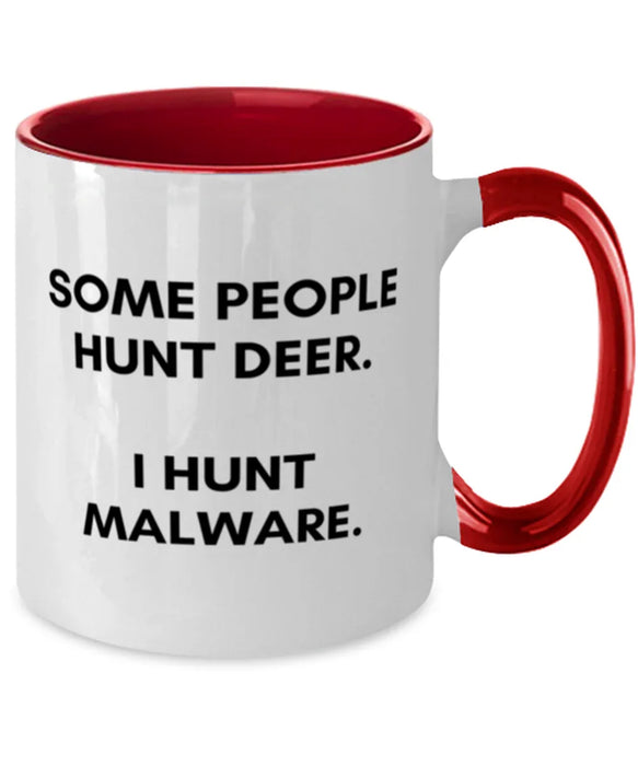Cyber Security Analyst, Technician, CISO Coffee Mug, I Hunt Malware, Chief Information Security Officer, Cyber Security Analyst, Technician, CISO Funny, Inappropriate, Gag, Coffee Mug Red Two Tone, Gift for Cyber Security Analyst, Technician, CISO