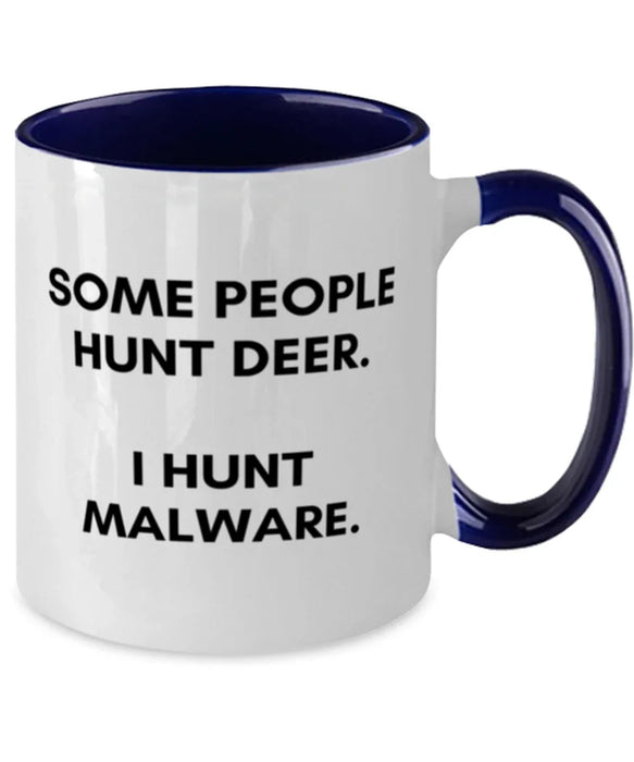 Cyber Security Analyst, Technician, CISO Coffee Mug, I Hunt Malware, Chief Information Security Officer, Cyber Security Analyst, Technician, CISO Funny, Inappropriate, Gag, Coffee Mug Navy Two Tone, Gift for Cyber Security Analyst, Technician, CISO